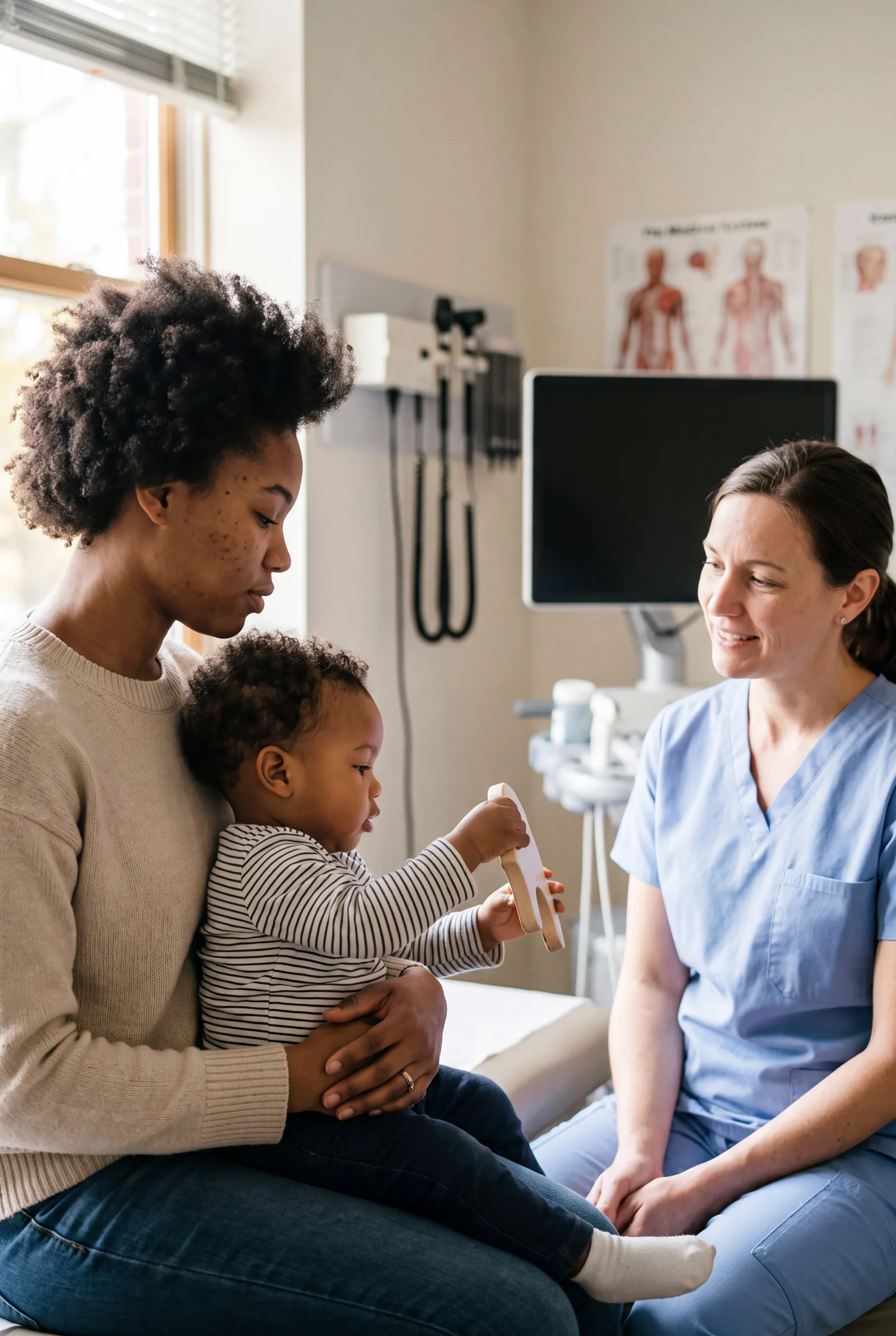 Parent and child at a pediatric appointment