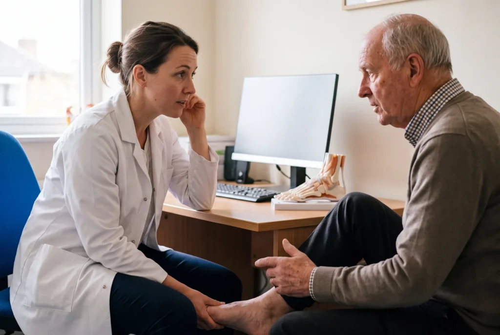Podiatrist examining a patient's foot at Specialist Doctors Group