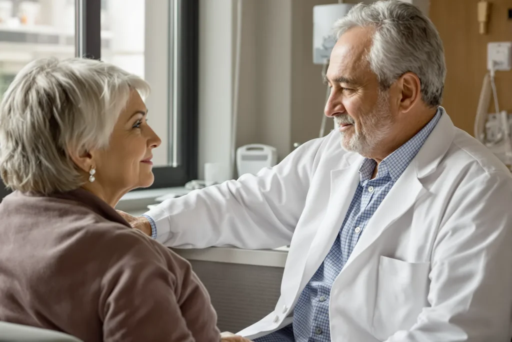 Clinician caring for an older adult patient