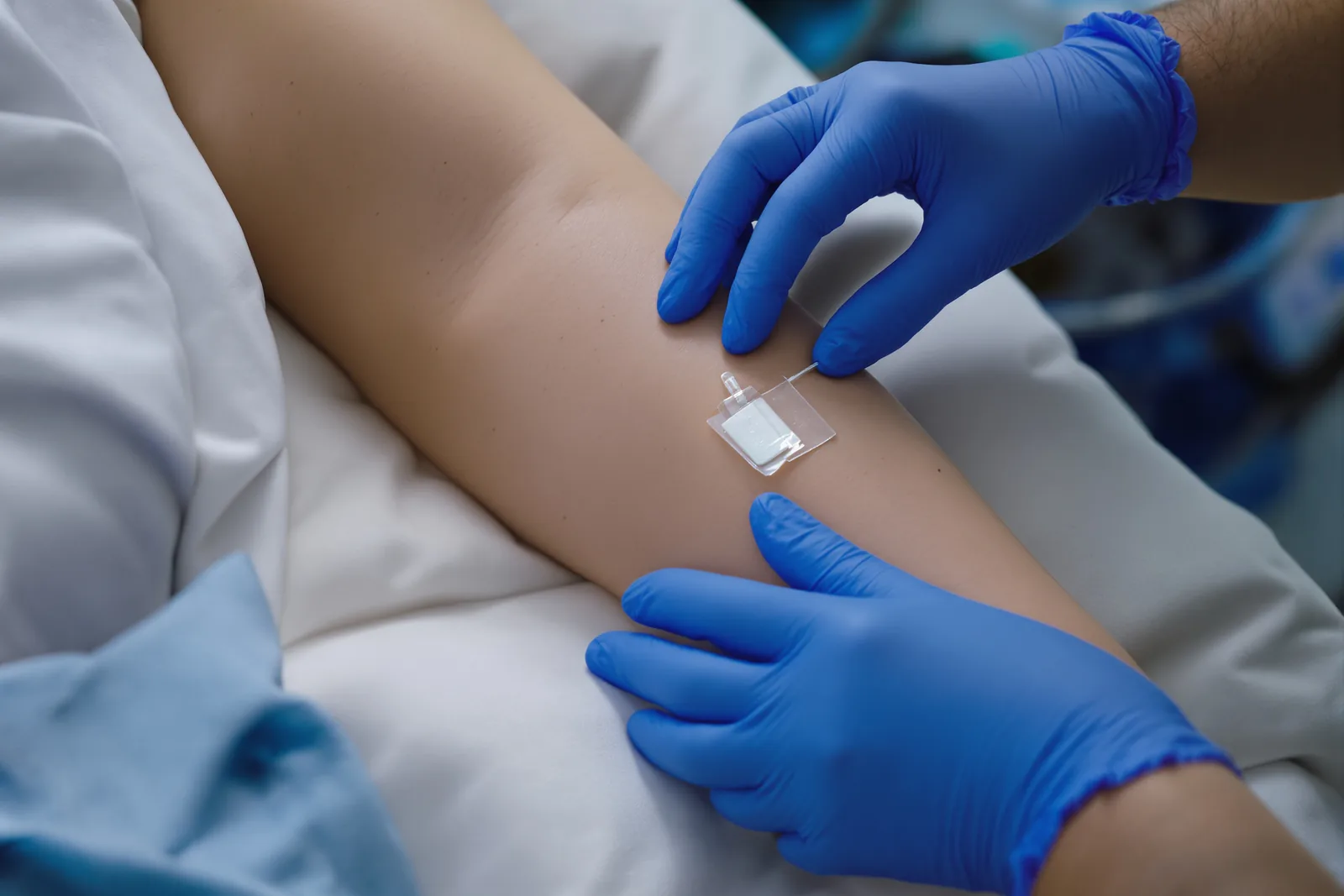 Clinician placing an IV cannula for infusion therapy
